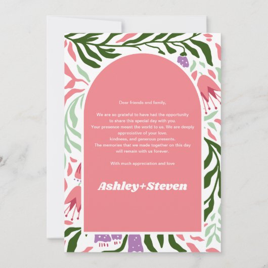 Boho boog en retro bloemen bruiloft foto bedankkaart (Achterkant)