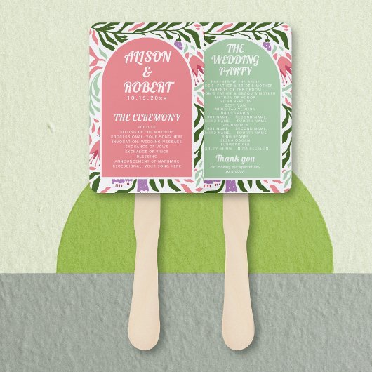 Boho boog en retro bloemen bruiloft programma handwaaier