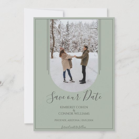 Boho Boog Foto Save the Date | Saliegroen (Voorkant)