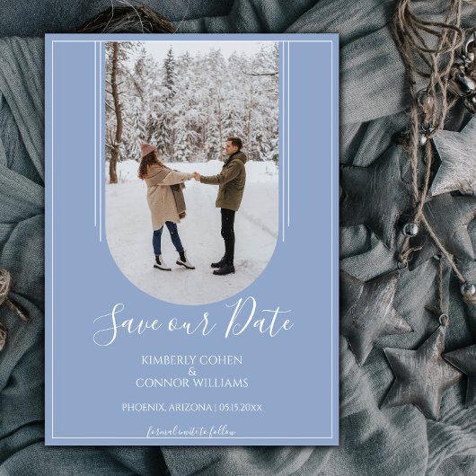 Boho Boog Foto Save the Date | Stof Blauw