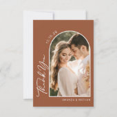 Boho Boog Foto Terracotta bruiloft Bedankkaart (Voorkant)