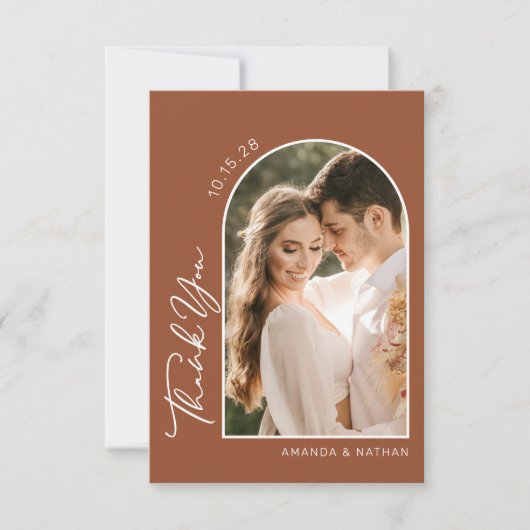 Boho Boog Foto Terracotta bruiloft Bedankkaart (Voorkant)