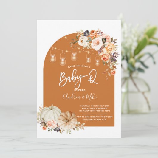 Boho Boog Herfst Pompoen BabyQ Baby Shower Kaart (Staand voorkant)