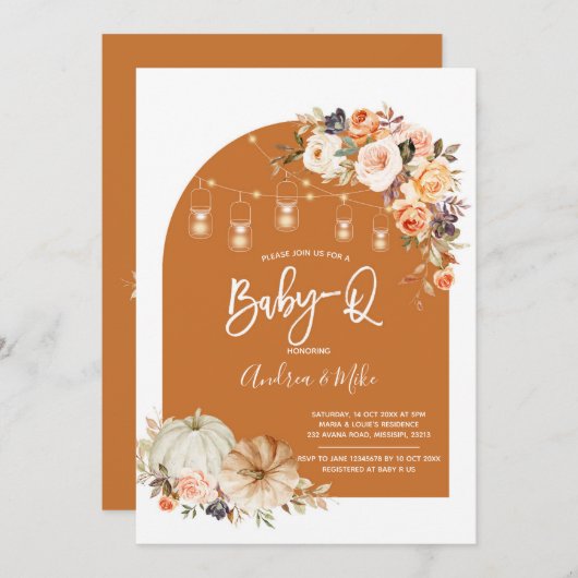 Boho Boog Herfst Pompoen BabyQ Baby Shower Kaart (Voorkant / Achterkant)