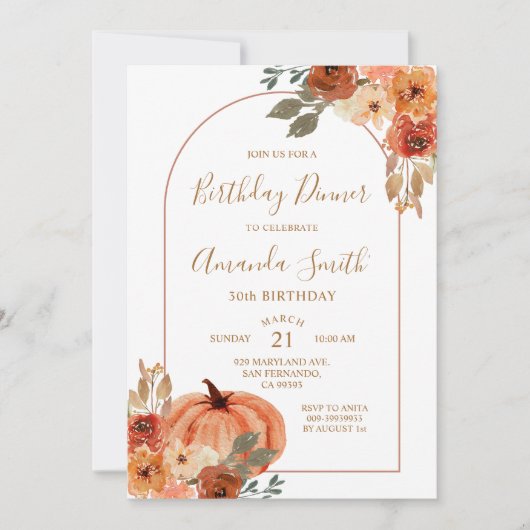 Boho Boog Herfst Verjaardag 30e Dinner Feest Kaart (Voorkant)