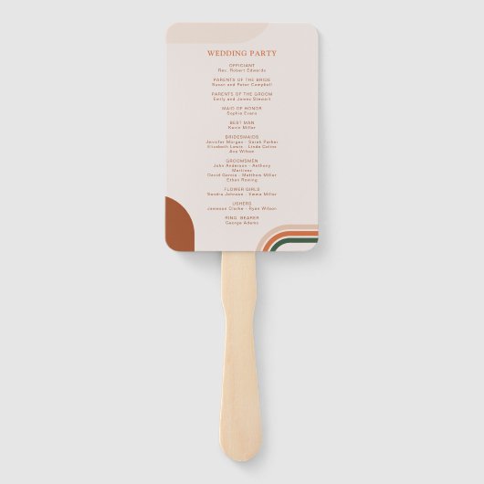 Boho-boog-huwelijksprogramma-waaier, ceremonieprog handwaaier (Achterkant)