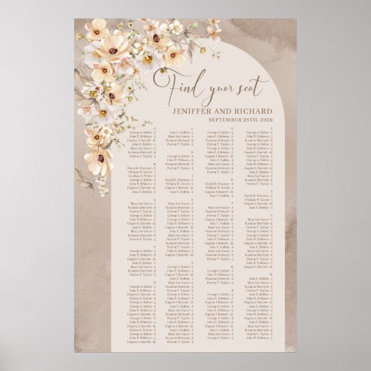 Boho boog ivoor wilde bloemen Alfabetisch Zitje Poster (Voorkant)