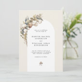 Boho boog katoen & eucalyptus bruiloft kaart (Staand voorkant)