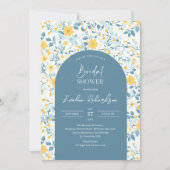 Boho boog kleurrijke lichtblauwe gele wilde bloeme kaart (Voorkant)