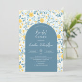 Boho boog kleurrijke lichtblauwe gele wilde bloeme kaart (Staand voorkant)