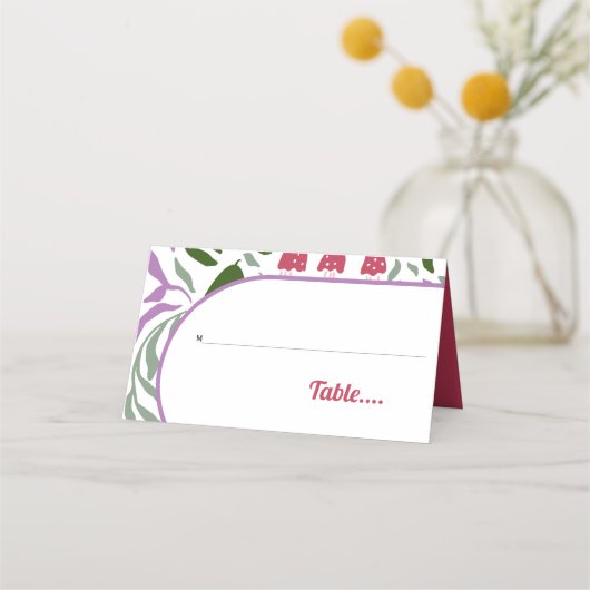 Boho boog met retro folklore bloemen bruiloft plaatskaartje (Voorkant)