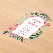 Boho boog met retro takken en bloemen bruiloft acryl uitnodigingen (Laagn)