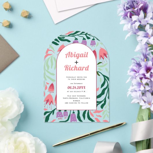 Boho boog met retro takken en bloemen bruiloft acryl uitnodigingen (Insitu (Huwelijk))