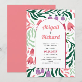 Boho boog met retro takken en bloemen bruiloft kaart