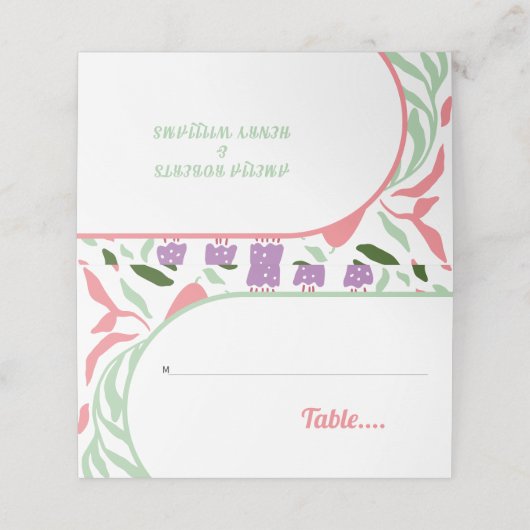 Boho boog met retro takken en bloemen bruiloft plaatskaartje (Buitenkant ongevouwen)