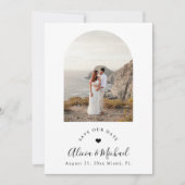 Boho boog moderne QR-code foto bruiloft Save The Date (Voorkant)