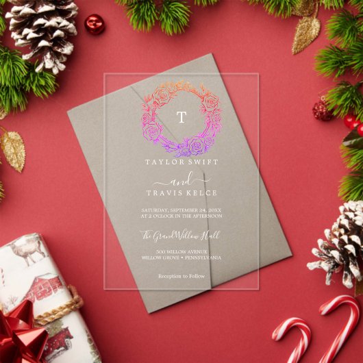 Boho Boog Monogram Acryl Uitnodiging (Insity (Feestdagen))