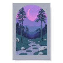 Boho Boog Nacht Maan Heuvel Minimaal Landschap