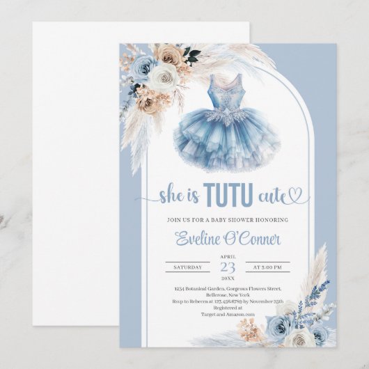 Boho boog navy blauw tutu jurk pampas Baby shower Kaart (Voorkant / Achterkant)