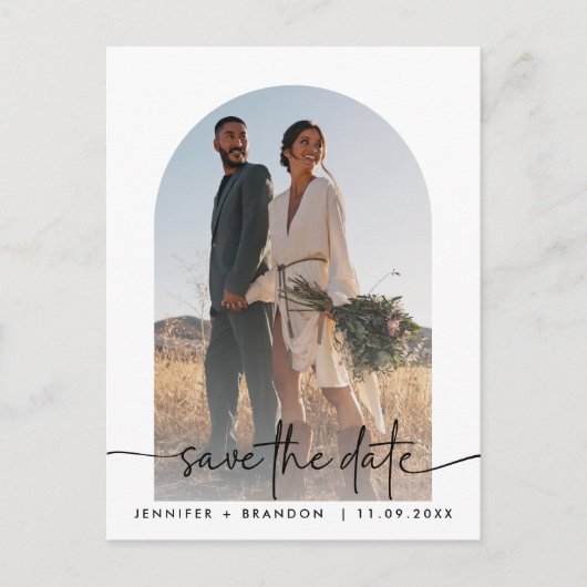 Boho boog overlay kalligrafie Bewaar de datum Foto Briefkaart (Voorkant)