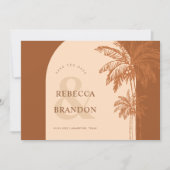 Boho Boog Palmboom Strand Foto Terracotta Trouwfee Save The Date (Voorkant)
