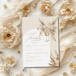 Boho Boog Pampas Gras Champagne 30e Verjaardag Kaart