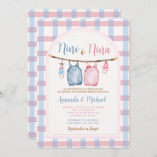 Boho Boog Pompoen Spaanse Geslacht Reveal Gingham Kaart (Voorkant / Achterkant)