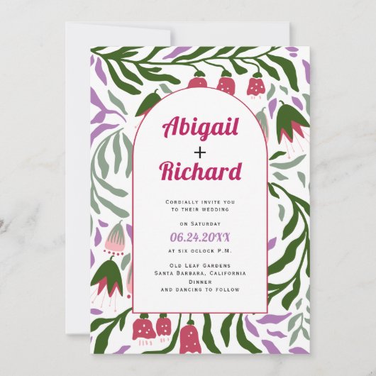 Boho boog retro takken en bloemen bruiloft kaart (Voorkant)