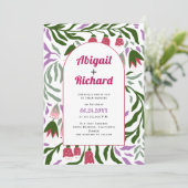 Boho boog retro takken en bloemen bruiloft kaart (Staand voorkant)