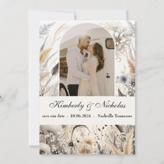 Boho Boog Rustiek Aards Pampas Bloemmotief Botanis Save The Date