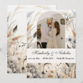 Boho Boog Rustieke Aardse Pampas Bloem Botanisch Save The Date (Voorkant / Achterkant)