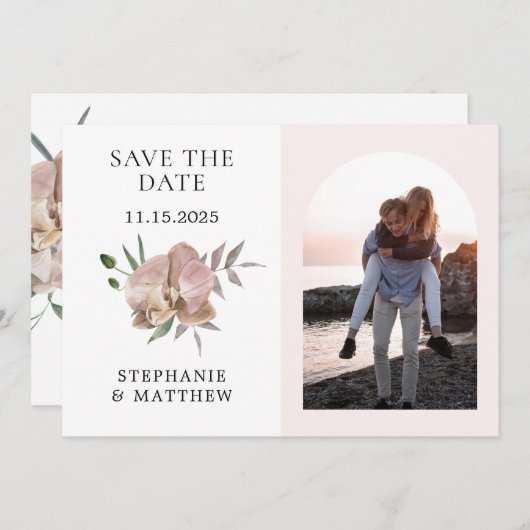 Boho Boog Stof Orchideeën Foto Bruiloft Save The Date (Voorkant / Achterkant)