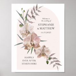 Boho Boog Stofachtige Orchideeën Fladderende Trouw Poster
