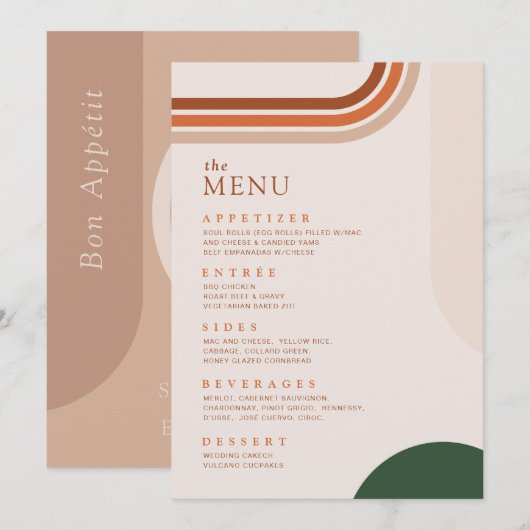 Boho Boog Terracotta Roest Beige Diner Menu (Voorkant / Achterkant)