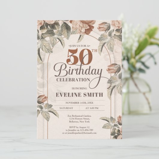 Boho boog  terracotta roos salie groen kaart (Staand voorkant)