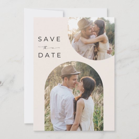 Boho boog twee foto woestijn bruiloft save the date (Voorkant)