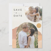 Boho boog twee foto woestijn bruiloft save the date (Voorkant)