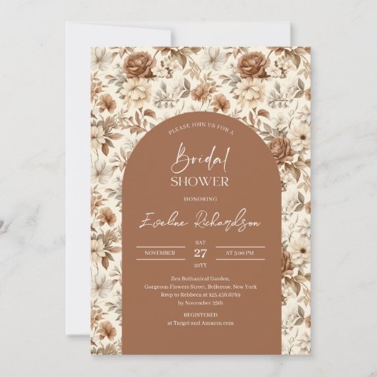 Boho boog waterverf neutrale kleuren wilde bloemen kaart (Voorkant)