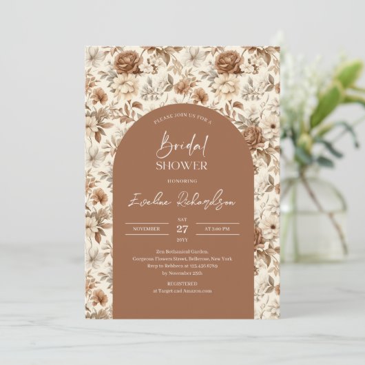 Boho boog waterverf neutrale kleuren wilde bloemen kaart (Staand voorkant)