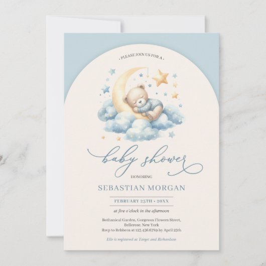 Boho boog waterverf teddybeer over de maanjongen kaart (Voorkant)