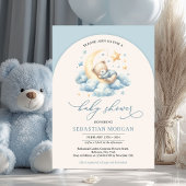 Boho boog waterverf teddybeer over de maanjongen kaart