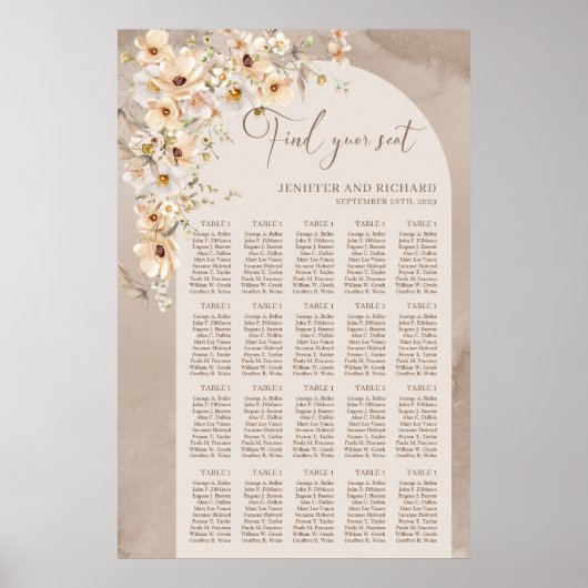 Boho boog waterverf wilde bloemen neutraal Tafels Poster (Voorkant)