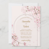 Boho boog waterverf zacht roze kersenbloesem goud kaart (Voorkant)