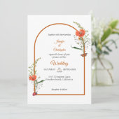 Boho Boog Wilde Bloem Oranje Trouwfeest Kaart (Staand voorkant)