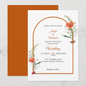 Boho Boog Wilde Bloem Oranje Trouwfeest Kaart (Voorkant / Achterkant)