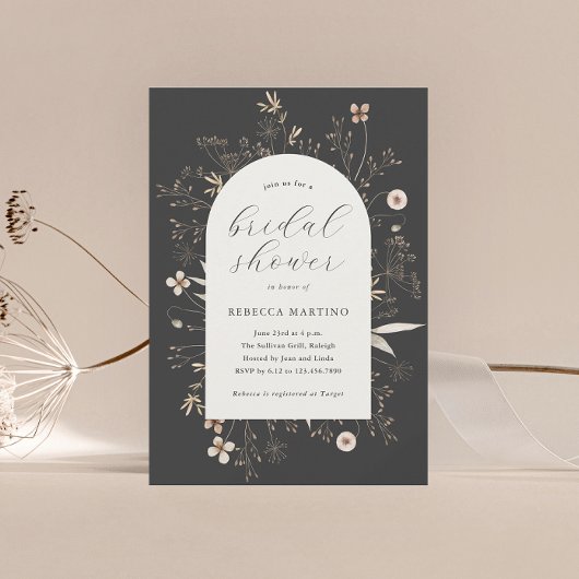 Boho Boog Wilde Bloemen Bruidsborrel Kaart