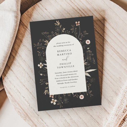 Boho Boog Wilde Bloemen Bruiloft Kaart