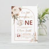 Boho Boog Witte Pompoen 1e Verjaardag Pampas Gras Kaart (Staand voorkant)