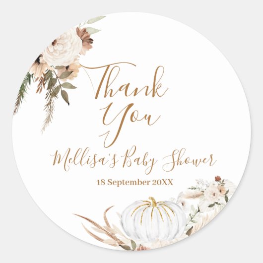 Boho Boog Witte Pompoen Bedankt Sticker (Voorkant)