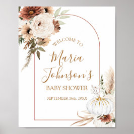 Boho boog witte pompoen bloemrijke welkomstbord poster